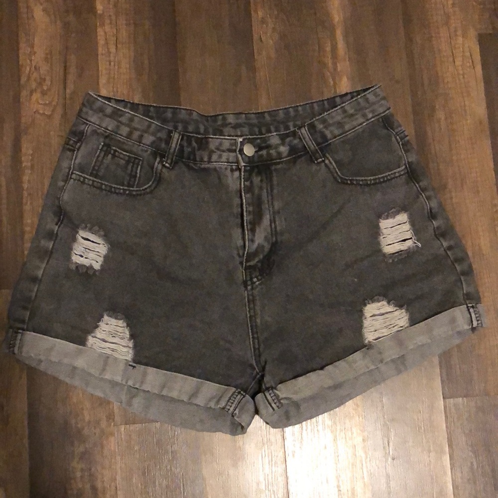 High Waisted Black Jean Shorts